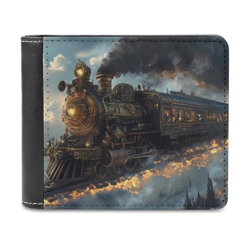 Steam Punk Train - Cartera plegable para hombre, con bloqueo RFID, bolsillo delgado con tarjeteros, para mujer