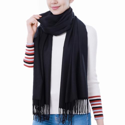 vimate Pashmina Schals für Damen, Soft Women Pashmina Tücher und Wickel für alle Jahreszeiten (DE-Black)