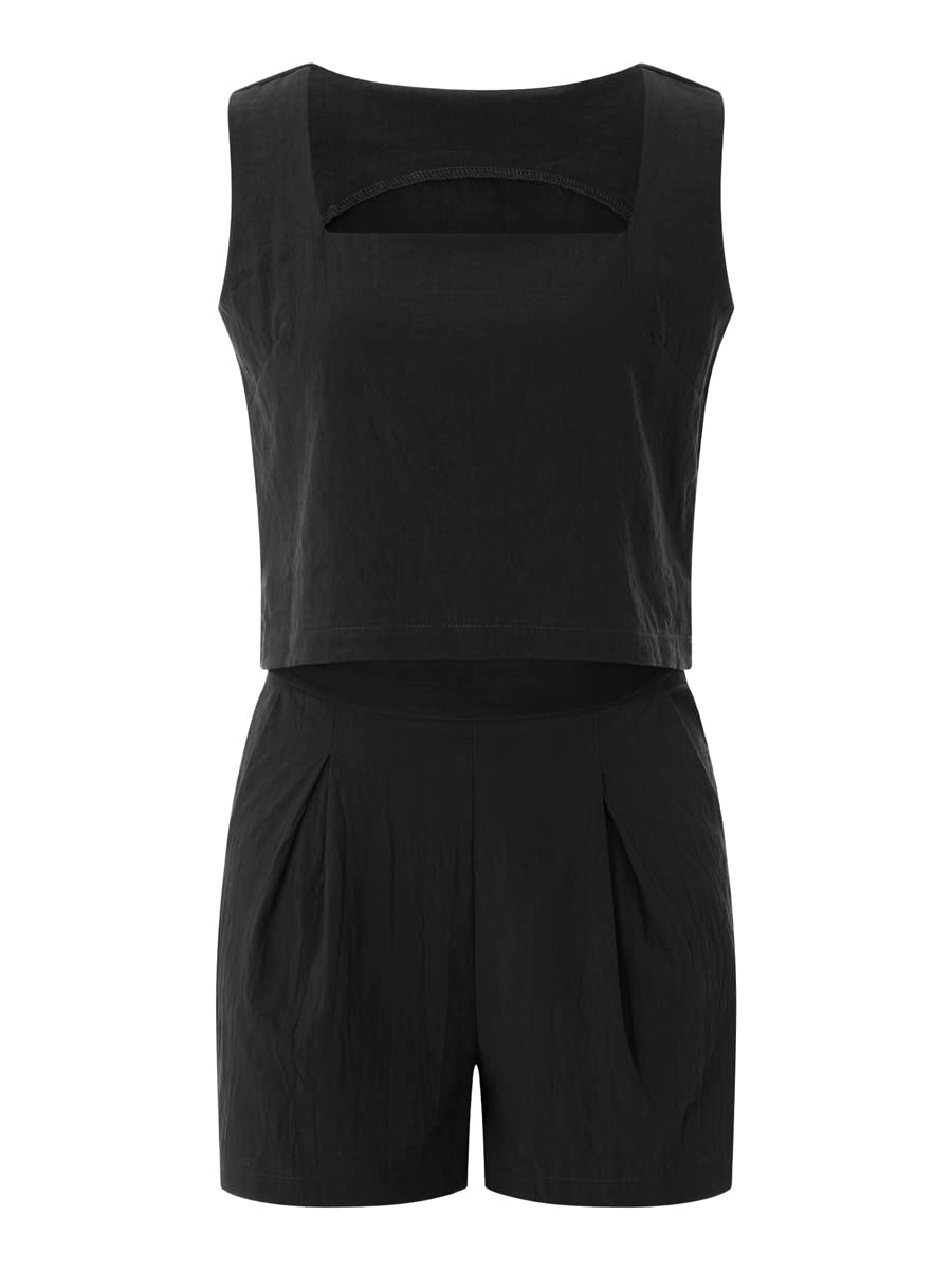 Springcmy Ensemble 2 pièces pour femme avec débardeur sans manches et short élastique avec poches pour l'été, la plage, le salon, streetwear Y2K