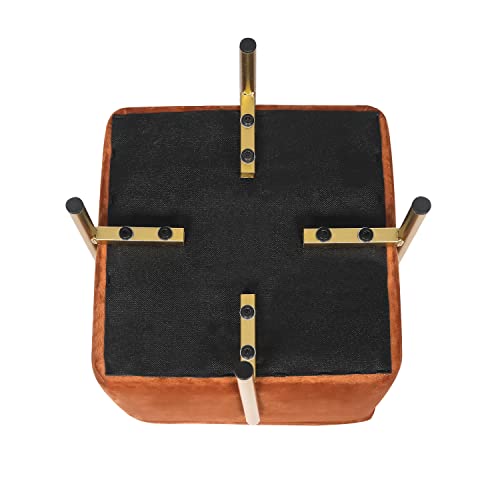 Adeco Velvet Upholstered Square Storage Ottoman, Vanity Stool Footrest With Sturdy Metal Legs In Gold Finish, Small Coffee Table Side Table For Living Room Bedroom Couch (Orange) #TOP6
