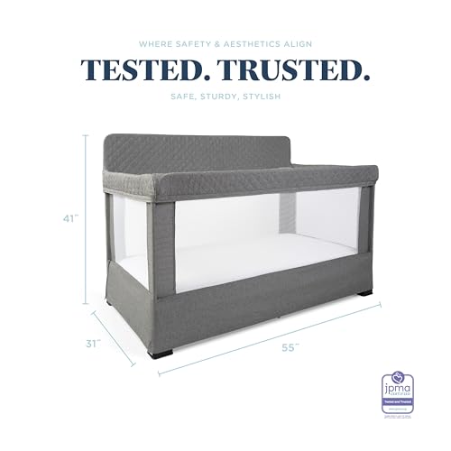 Image of Baby Delight Lunaire Full Size Crib | Breathable Mesh Baby Crib | Tool-Free Assembly Baby Bed | Charcoal Tweed