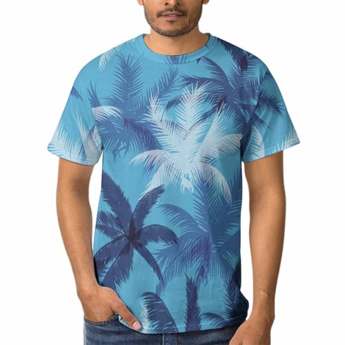 T-shirt col rond haut de gamme à motif feuilles bleues élégant