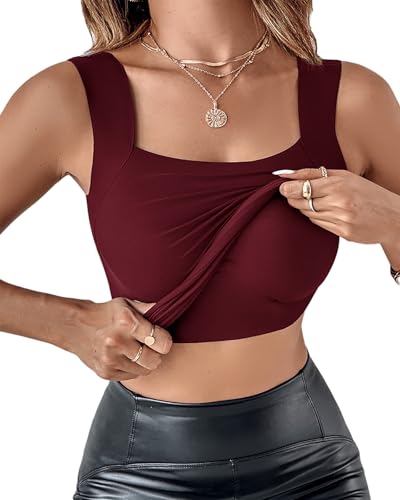 Image of CHICME Womens U Neck Shapewear Built-in Bra Tank High Strechy Sleeveless Slim Fit Tops Camisole Workout Tops