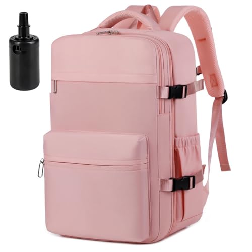 Expandable vacuum compression backpack with large capacity for business travel (Pink+pump)