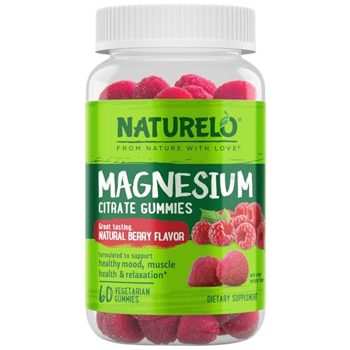 NATURELO - Magnesium Citrate Gummies with Natural Berry Flavor - to Support Sleep Calm Muscle Cramp & Stress Relief Gluten Free Non GMO No Gelatin - 60 Vegetarian Gummies