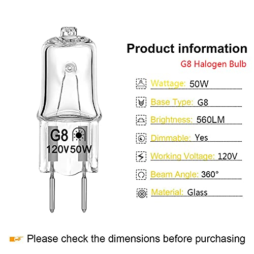 G8 Halogen Light Bulb 50W 120V T4 Jcd Type G8 Bi-Pin Base Dimmable G8 Small Light Bulbs For Kitchen Hood, Landscape Lights, Desk And Floor Lamps, Wall Sconces, Warm White 2700K (12 Pack) #TOP2