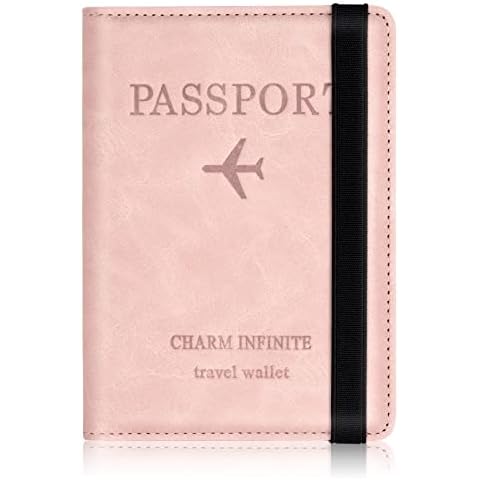 Impfpass Hülle Reisepasshülle, Urlaub Zubehör, Kunstleder Passhülle mit RFID-Blocker, Schutzhülle Tasche für Kreditkarten Damen Herren Reisepass, Ausweis und Reisedokumente,Travel Organizer(Rosa) Cover