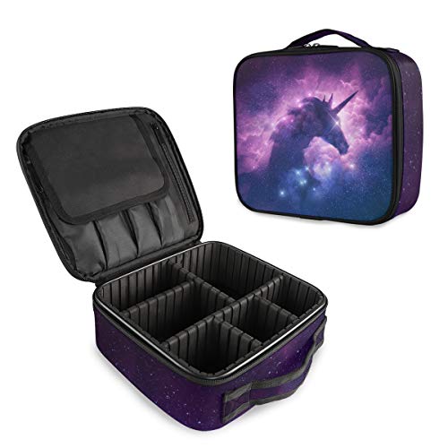 Mr.XZY Unicorn Galaxy Travel Makeup Train Case Makeup Bag Cosmetic Bag with Train Brushes Dividers Adjustable Jewelry Toiletry Portable Make Up Tools 2010078