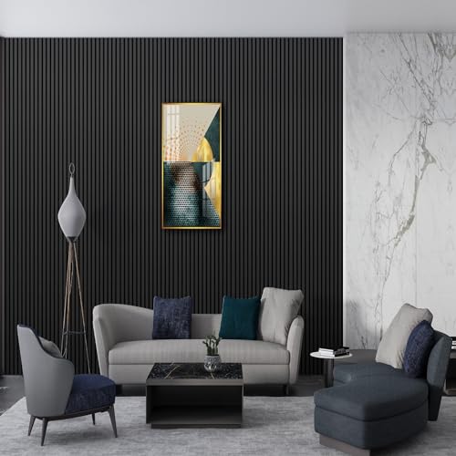 Casa Panels Acoustic Slat Wood Wall Panels | Real Wood Veneer | 3D Decorative & Sound Absorbing | 240cm x 60cm (Charcoal Black)