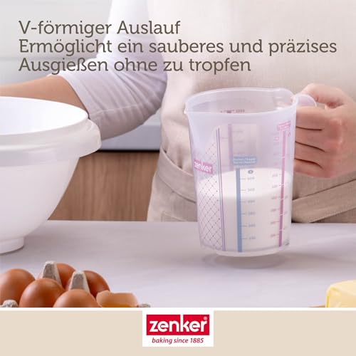 Foto von Zenker Sweet Sensation Messbecher 1000ml – Präzises Dosieren mit Vierfach-Skalierung, Hitzebeständigkeit: +100 °C, Spülmaschinengeeignet, Designed in Germany, Bunt