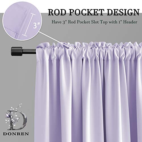 Image of DONREN 96 Inches Long 2 Panels Blackout Curtain Panels for Bedroom - Rod Pocket Thermal Insulated Drapes for Living Room(Lavender Purple,52 W x 96 L)