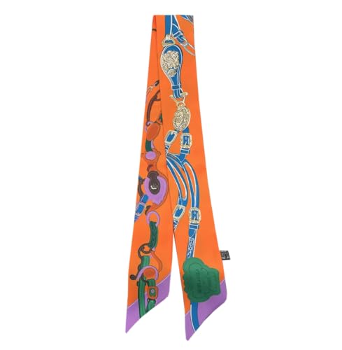 Fashion Handbag Handle Ribbon Scarves Neck Scarves Skinny Ribbon Twill Bandana Scarf Bag scarf for women (Orange Belt)