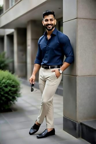 Image of Men's Formal Shirt and Trouser Combo Set | Slim Fit Stylish Office Wear | Premium Cotton Blend Shirt Pant Set for Men | Top & Bottom Clothing Set