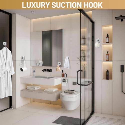 Fenas Large Suction Cup Hooks, Heavy Duty 15lb Holds Towel & Robe, No-Drill Shower Bathroom Hooks for Tile Wall Glass Mirror, Mounts on Smooth Non-Porous Surfaces (2, Chrome Polished) - 4
