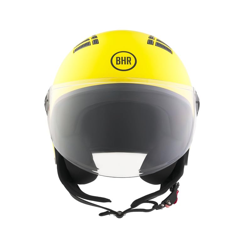 BHR Casco Demi-Jet 834 FLOW - Casco Scooter Estivo Omologato ECE 22.06 con 16 Fori di Aerazione - Visiera Antigraffio e Sgancio Micrometrico, Giallo Opaco, M