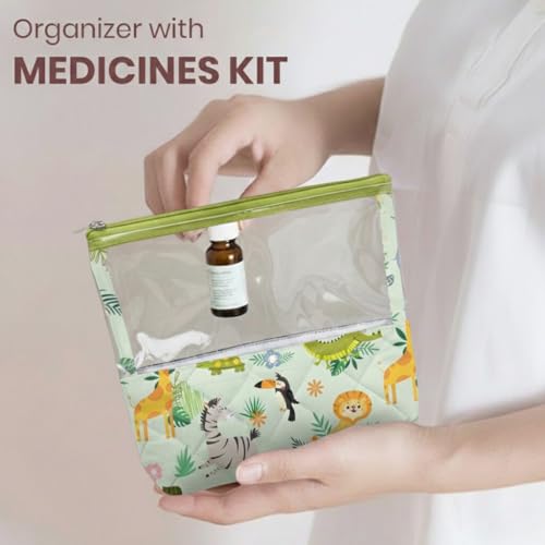 Image of Clear Zip Organizer | Multipurpose All-in-One Compact, Foldable, Durable, Lightweight, Waterproof, Bag | Travel Friendly Pouch | Ideal for Stationary & Small Accessory (Jungle Print)