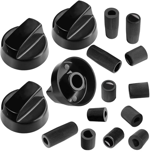 TOHAXPLS 4 Pack Universal Control Knobs Replacement with 12 Adapter Compatible Oven/Stove/Range Universal Knobs Black - Please Focus on Matching knob D-Hole Size