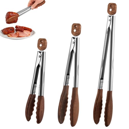 Honeydak 3 Pcs Wooden Tongs for Cooking 7
