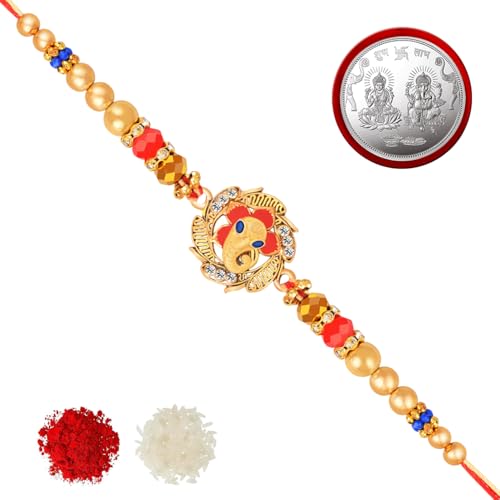 Image of De Marquis Send Rakhi Set for Brother | 1 Rakhi + 1 Coin | Roli-Chawal Pack | Greeting Card | Rakhee Gift | Rakshasutra | Happy Rakshabandhan