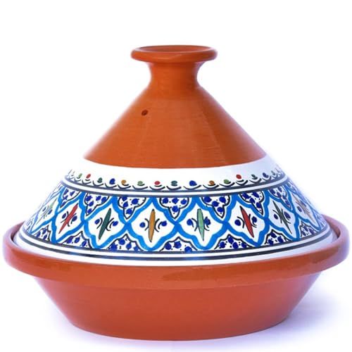 Kamsah Hand Made and Hand Painted Tagine Pot | Moroccan Ceramic Pots For Cooking and Stew Casserole Slow Cooker (Medium, Turquoise)