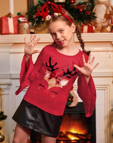 BesserBay Girls Christmas Long Bell Sleeve Ruffle Tunic Top 4-12 Years3