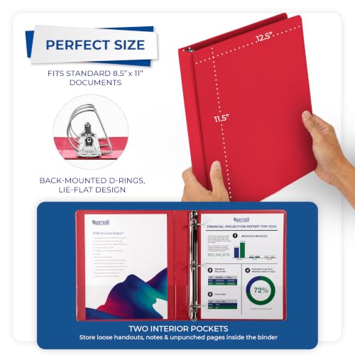 Image of Samsill Durable 1 inch 3 Ring Binder, D Ring Binder, 100% Recycled Chipboard, Red, 12 Pack