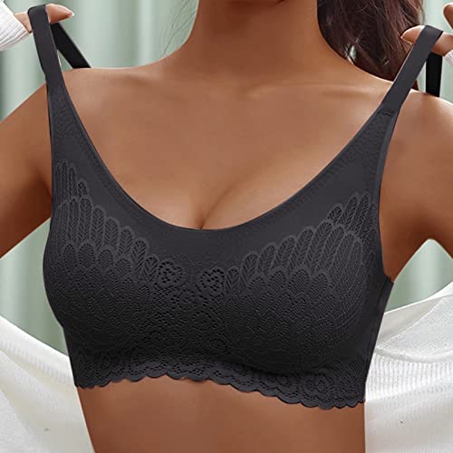 POIUIYQA Damen Nahtlos Spitzen BH ohne Bügel Weicher Damen Push-Up BH Gepolstert Atmungsaktiver und Leichter Klassische Bustier Damen BH Modern Feeling Cover