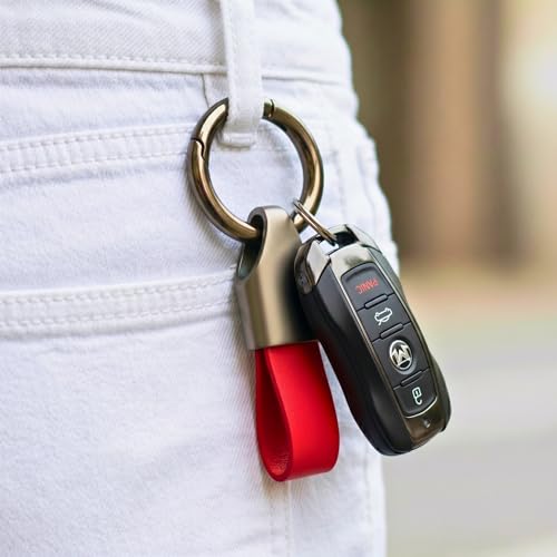 Image of THE MEN THING - Stylish Multicolor Stainless Steel Keychain for Men & Boys (AEROLOOP - Red & Matte Grey)