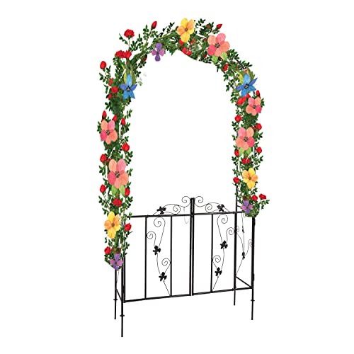 Kinlife Outdoor Steel Garden Arches with Gate, Wedding Entrance Arbor