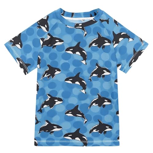 ALAZA Kids Rash Guard Boys Toddler Swim Shirts Short Sleeve Orca Whale Blue UPF 50+ 3T