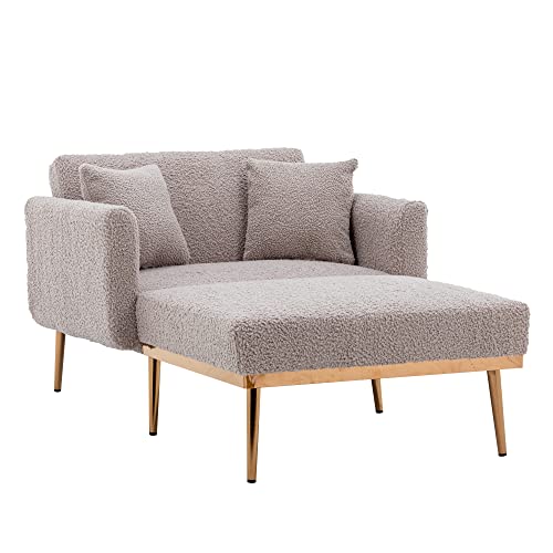 Homsof Adjustable Backrest Chaise Lounge Indoor, Sofa Bed With 3 Angles, Convertible Reclining Chair With Golden Metal Legs, Grey Teddy #TOP25