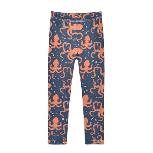 Wusikd Orange Octopus Girls' Leggings Toddler Doodles Kids Yoga Pants Dance Active Tights 4T