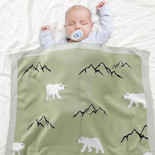 mimixiong Baby Blanket 100% Soft Cotton Baby Gift Cute Cartoon Polar Bear Baby Blankets for Newborn Boy Girls Light Green - Image 3