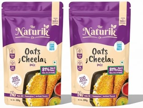 The Naturik Co Chilla Mix | Oats Cheela Mix | No Maida No Palm Oil High Protein Gluten Free & Fiber Rich Breakfast | 200g Ready to Cook Chila/Dosa Mix | Lentils & Millets Protein Chilla Mix