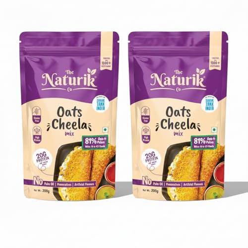 Image of The Naturik Co Chilla Mix | Oats Cheela Mix | No Maida No Palm Oil High Protein Gluten Free & Fiber Rich Breakfast | 200g Ready to Cook Chila /Dosa Mix | Lentils & Millets Protein Chilla Mix