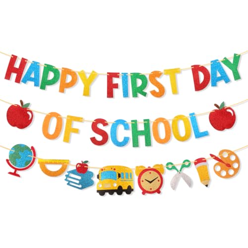 First Day of School Banner Pre-Strung Glitter Classroom Decor