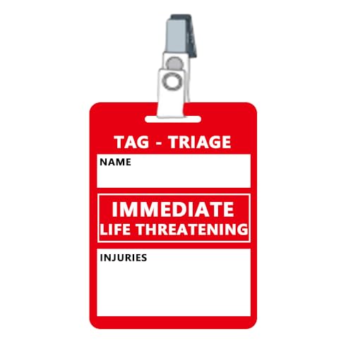 Emergency Triage Tags (Red: Immediate Priority) - Triage Cards for Disaster Response & First Aid Training, EMT Field Tagging, Mass Casualty Incidents, 4.7"Lx3"W, 5 Pcs