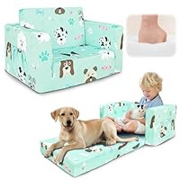 Beavtaens Kids Couch, 2-in-1 Kids Fold Out Sofa, Convertible Toddler Couch to Lounger for Girls and Boys, Soft Toddler Chairs Comfy 1-3 Years Old (Green Dog)