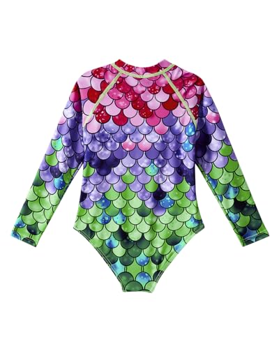 Image of Century Star UPF 50+ Girls Long Sleeve Swimsuit - Rash Guard Swimsuit Toddler Kids Teen One Piece Bathing Suit Zip 2-15Y