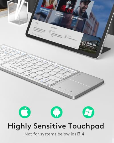 Image of Samsers Foldable Bluetooth Keyboard with Touchpad, Slim Compact, Silver | Multi-touch Trackpad, Full Size, Phone Holder, USB-C Charging, 1 Device, for Android Windows iOS Mac OS, Mobile Productivity
