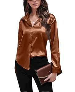 Generic Satin-Seidenbluse Kupfer Button-down