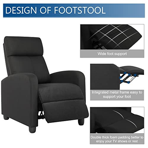 Lssbought Fabric Recliner Chair Adjustable Home Theater Single Recliner Sofa With Thick Seat Cushion And Backrest Modern Living Room Recliners, Black #TOP4