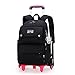LANSHIYA Solid Color Girls Rolling Backpack with Wheels Schoolbag Elementary School Student Trolley Daypack