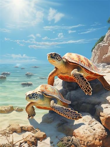 Point de croix diamant tortue anti-stress : grand kit de peinture 5D 70x95cm pour se détendre
