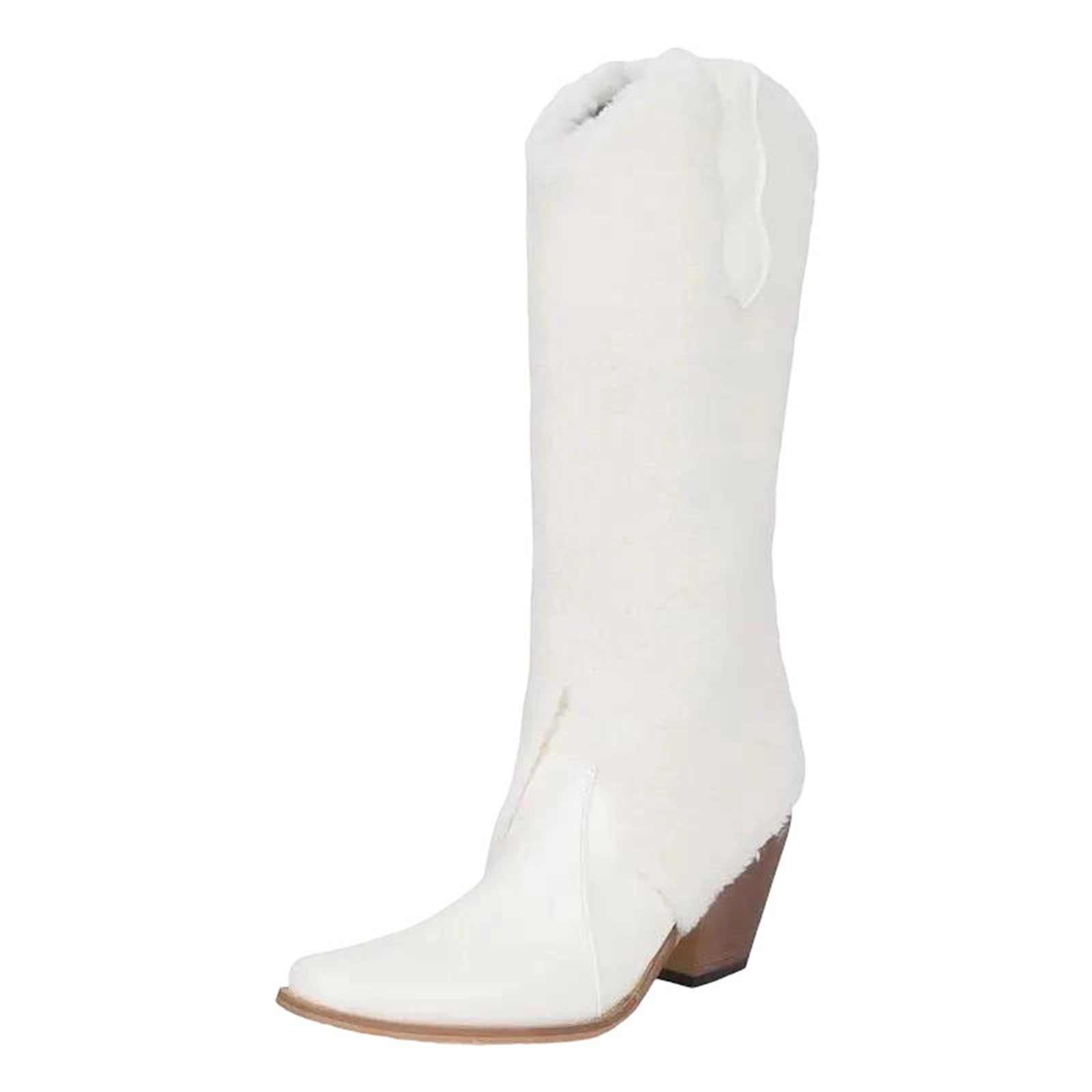 Womens Western Knee High Boots Square Toe Chunky Heels Slip On Design With Spliced Details For Daily Leisure