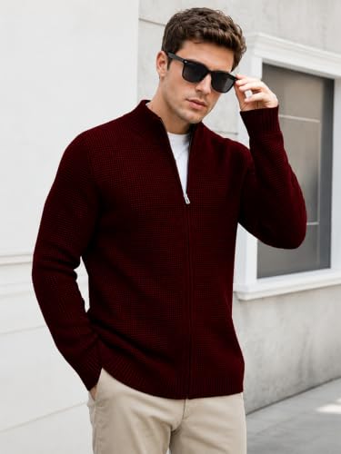 Image of TYSORT Men's Cotton Full Sleeve High Neck Full Zipper Sweater for Men, Cable Knitted Cardigan for Men