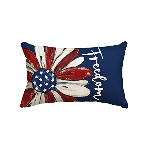 AVOIN colorlife 4th of July Freedom Throw Pillow Cover, 12 x 20 Inch Patriotic Memorial Day America Stars Blue Cushion Case for Sofa Couch