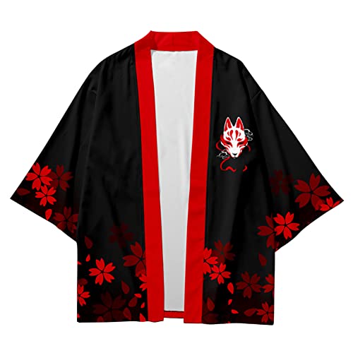 Image of DOSLAVIDA Men's Japanese Kimono Jacket Set Stylish Open Front Coat With Shorts Chinese Style Printed Cardigan Suit