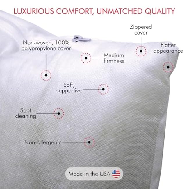 Fairfield Poly-Fil Basic Inserts Ideal, Travel Pillows, and Home Decor, Zippered, Non-Woven Cover, Spot Clean, Rectangle, 12 X 16, White