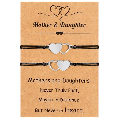 Image of EOBOH Mother's Day Gift Bracelets, Mother's Day Bracelets Adjustable Hearts Mother Daughter with Card, Love Mothers Day Gifts for Grandma Daughter Accessories